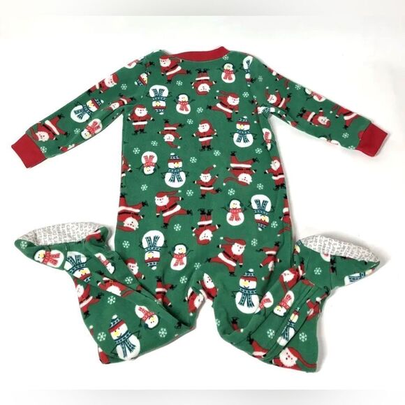 Carter's Snowman Santa Christmas Fleece Footed Pajama Zip Up 24M Unisex Boys PJS - Picture 2 of 3